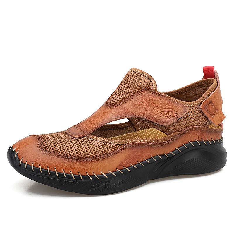 Cross-border large-sized outdoor wading light-soled sports sandals, men's trendy summer Korean version cowhide toe cap beach shoes, clogs Item Picture