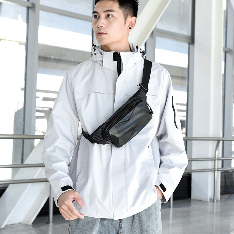 Men's chest bag, waist bag, hard shell, single-shoulder chest bag, water-repellent crossbody chest bag, commuting small backpack details Picture