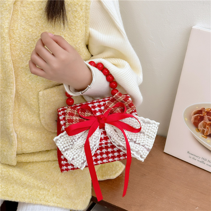 New Year Red greeting bag, fashionable princess bow, mini children's bag, girls' handbag, crossbody accessory small bag details Picture