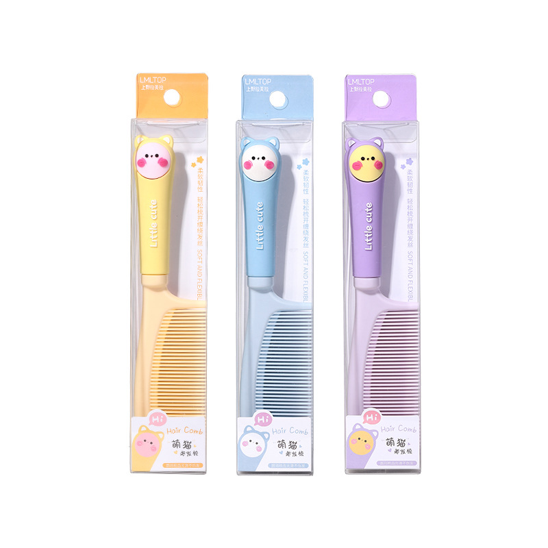 LMLTOP Cartoon 3D Cute cat Hair Comb Creative Silicone handle straight and long hair massage Comb SY749 Item Picture