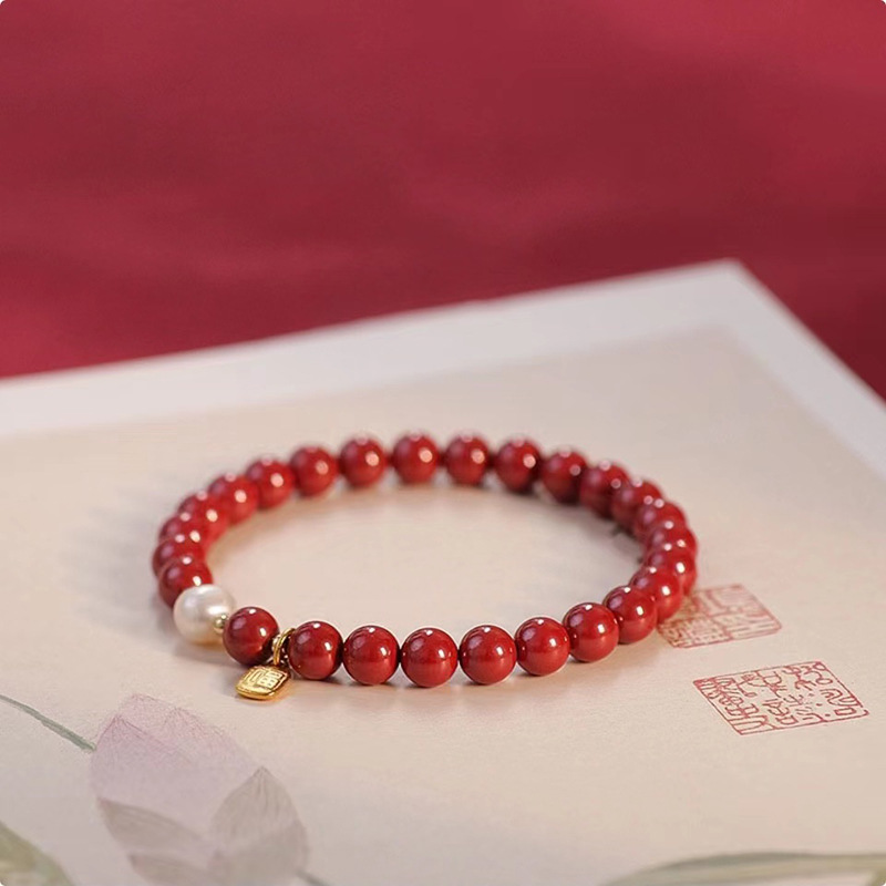 Natural pearl Blessing brand cinnabar bracelet for women, a niche purple gold sand beaded bracelet, original and high-end imperial sand bracelet 81 Specification drawing