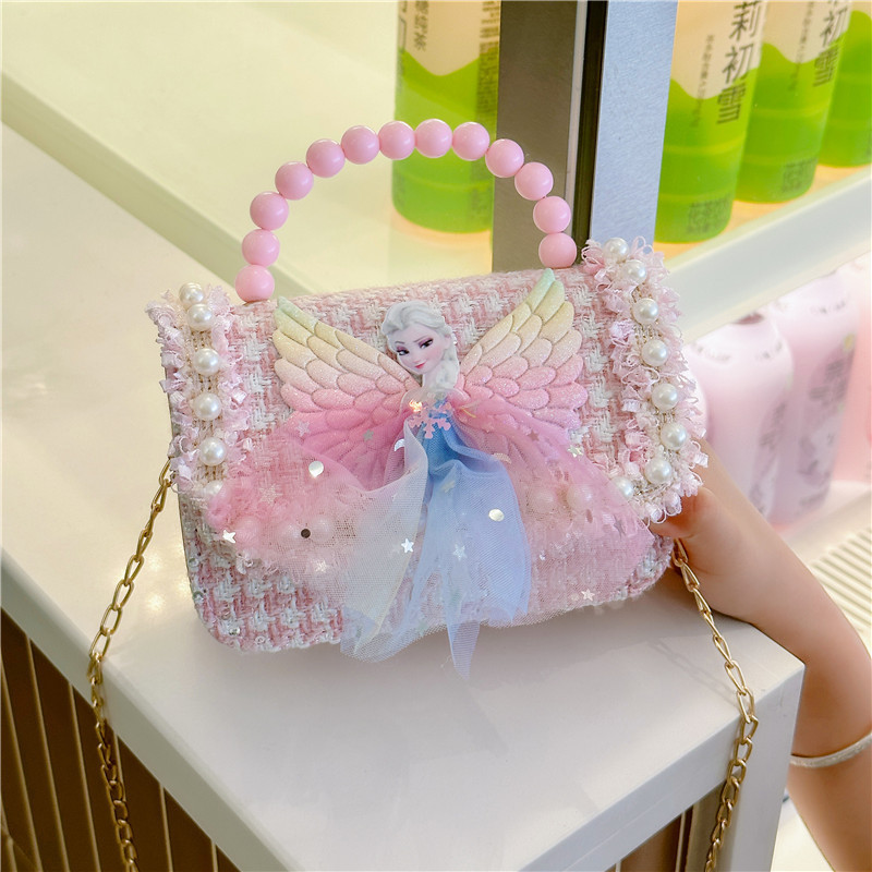 Children's bags, little girls, princesses, girls, single-shoulder crossbody bags, fashionable cartoon, cute chain pearl handbags full figure