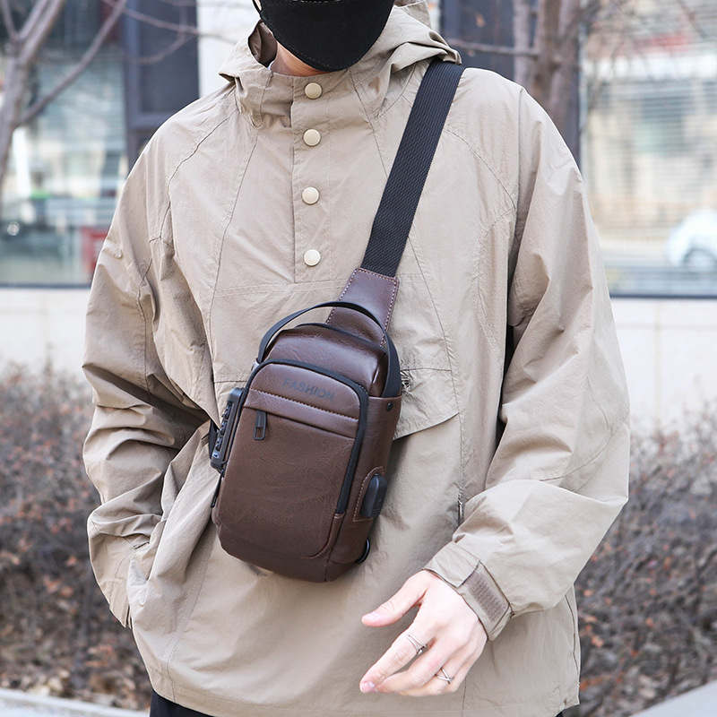 Men's chest bag, crossbody bag, anti-theft waist bag, outdoor sports bag, men's bag, crossbody bag, high-end cycling storage bag Specification drawing