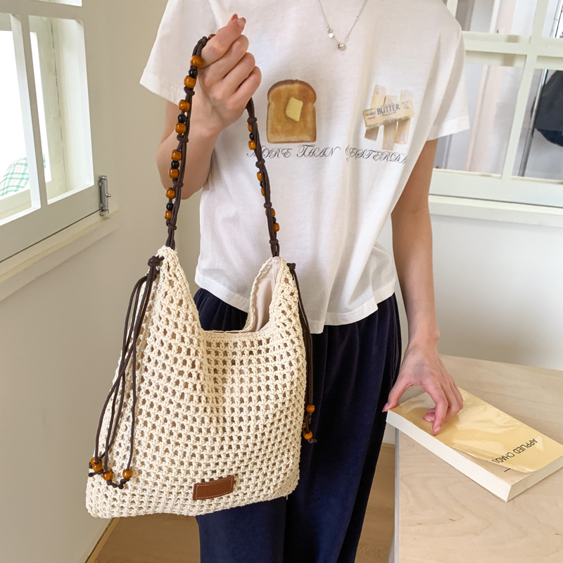 Summer hollowed-out woven large-capacity tote bag for women 2025, trendy and versatile, seaside vacation single-shoulder crossbody bag Specification drawing