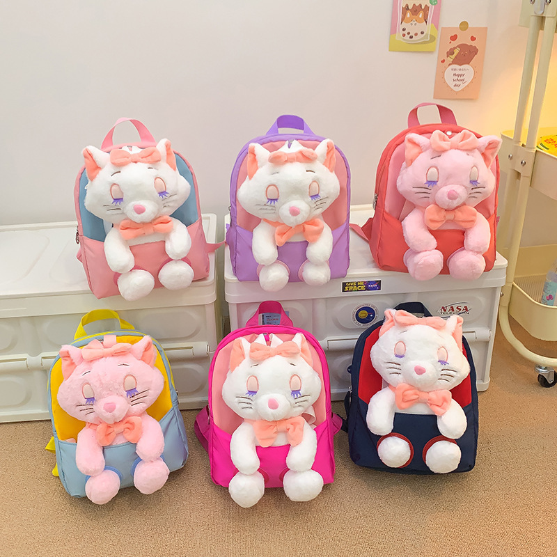 Cartoon sleeping cute cat doll children's backpack, fashionable and adorable kindergarten schoolbag, 1-4 years old baby casual backpack 3 full figure