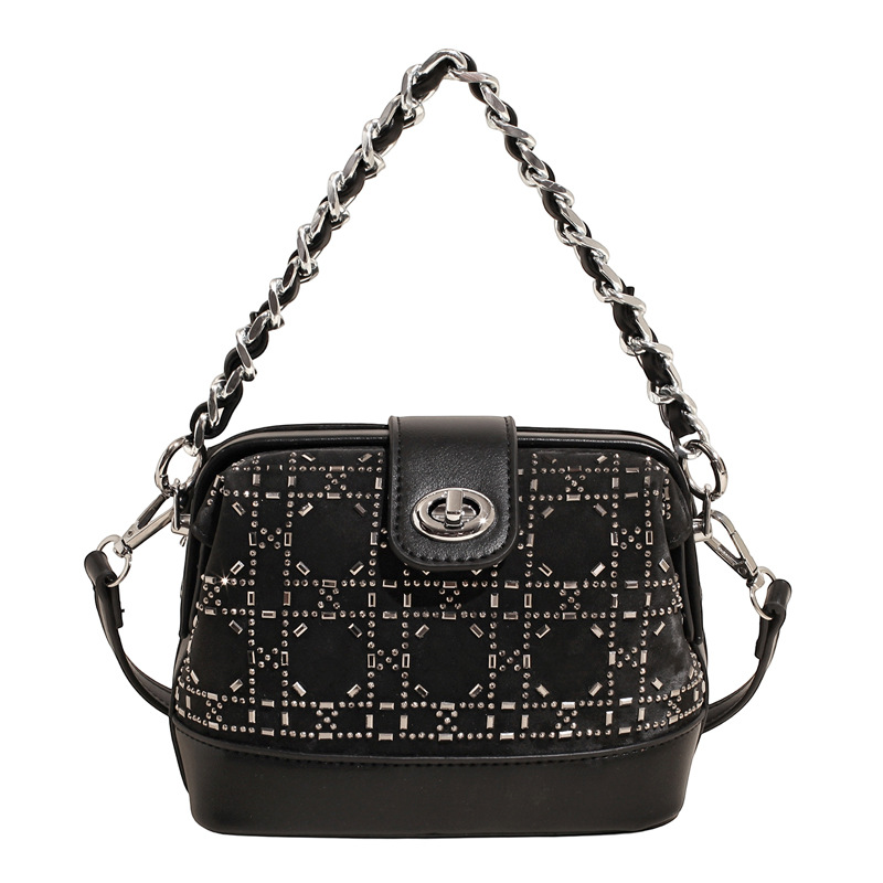 Summer bag: Women's hot diamond lock chain hand-held bucket bag 2025 New style denim blue single-shoulder fashionable crossbody bag Item Picture