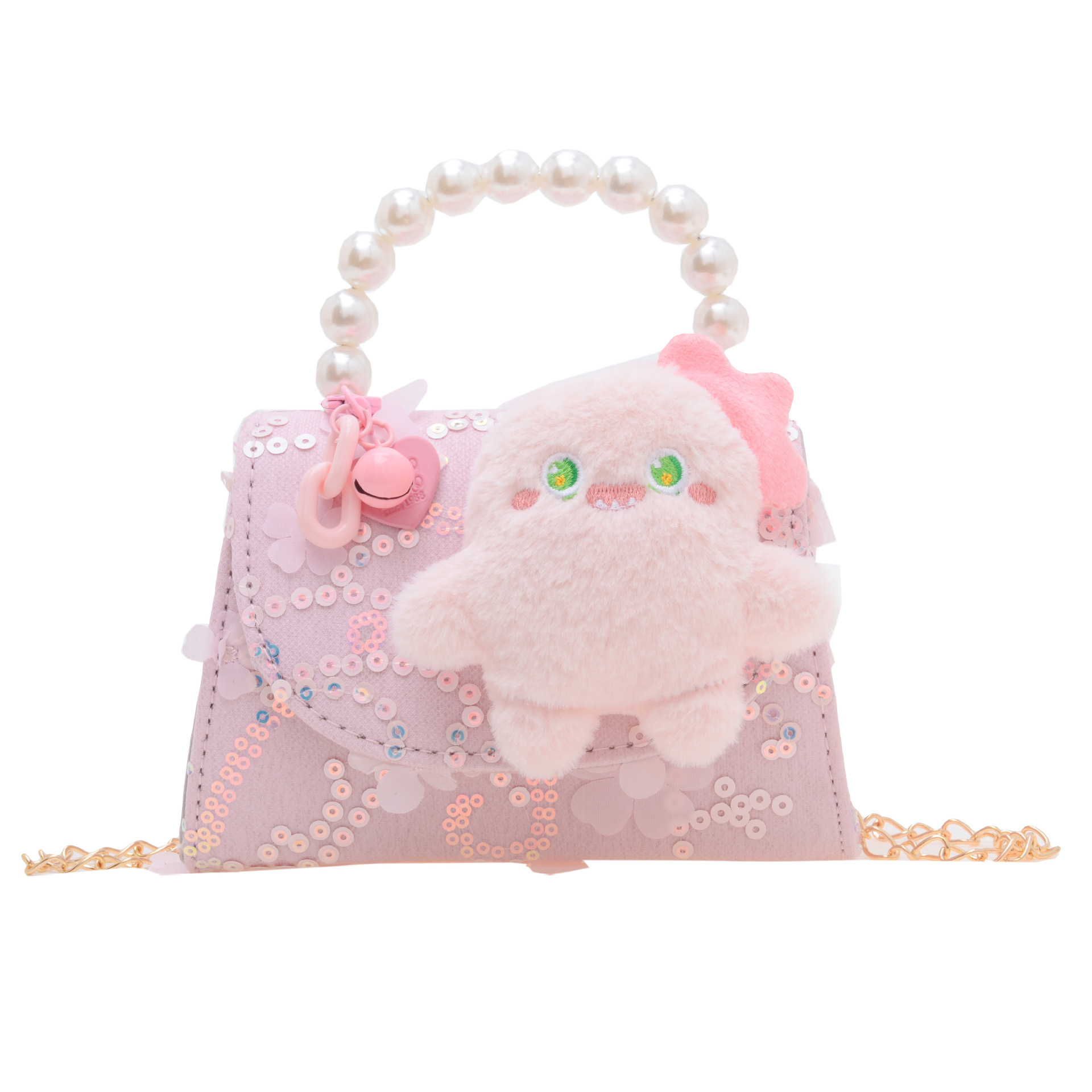 New cartoon princess children's bag, cute bow crossbody bag, fashionable little girl pearl hand shoulder bag Item Picture