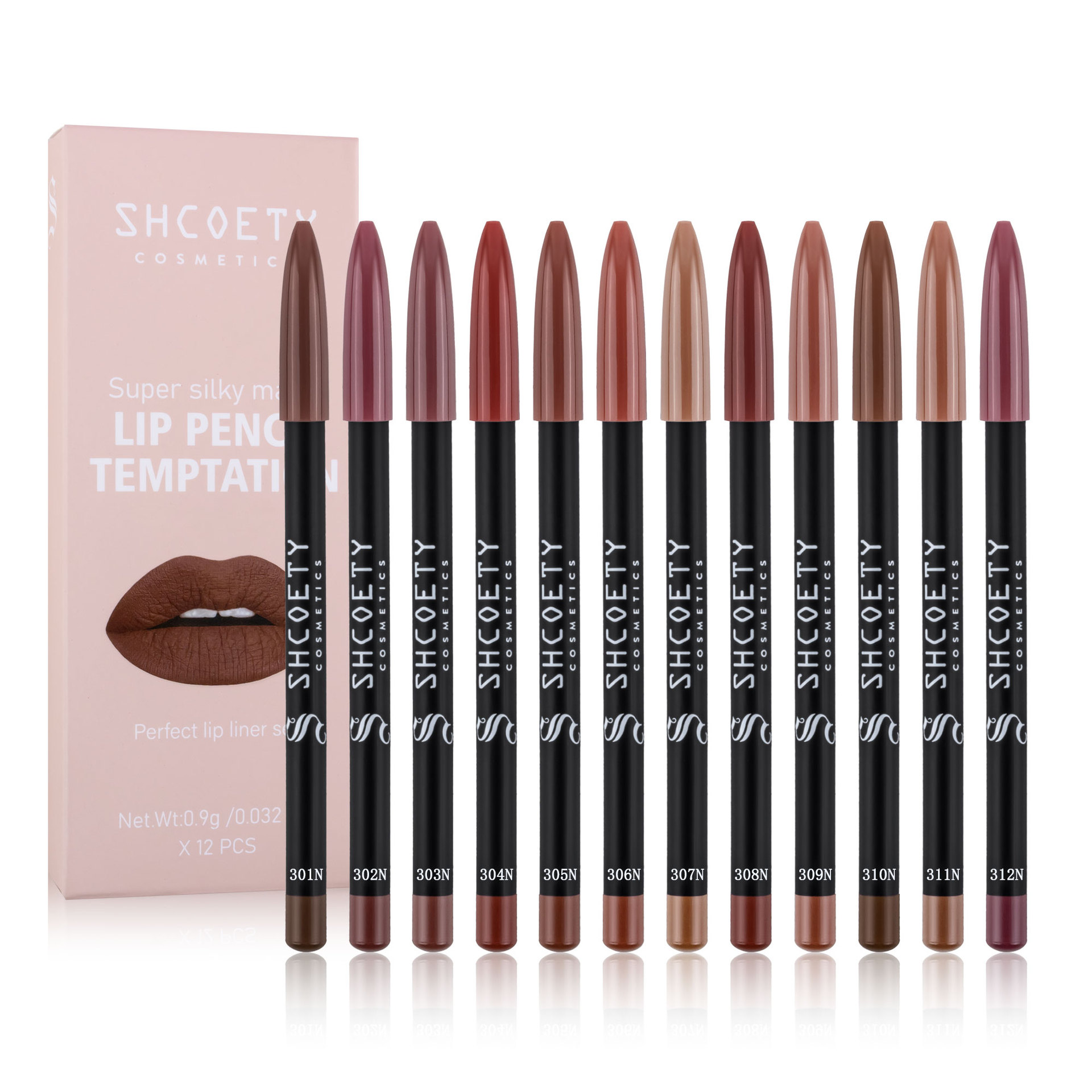 SHCOETY Cross-border New 12-color matte lip liner pen set, nude color, non-fading, long-lasting European and American makeup full figure