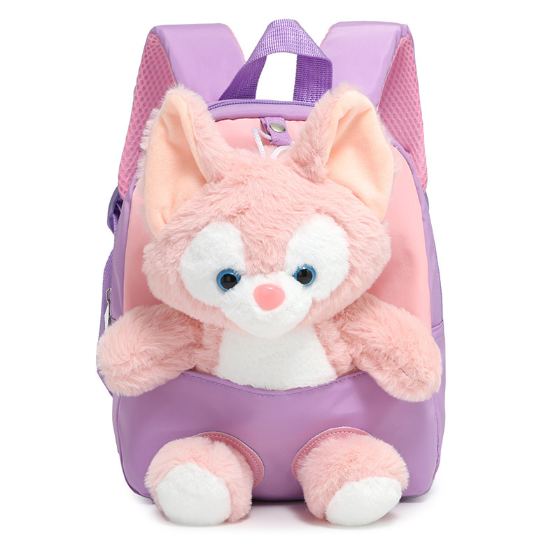 New detachable cartoon children's backpack for kindergarten small class, pink fox plush toy schoolbag Item Picture