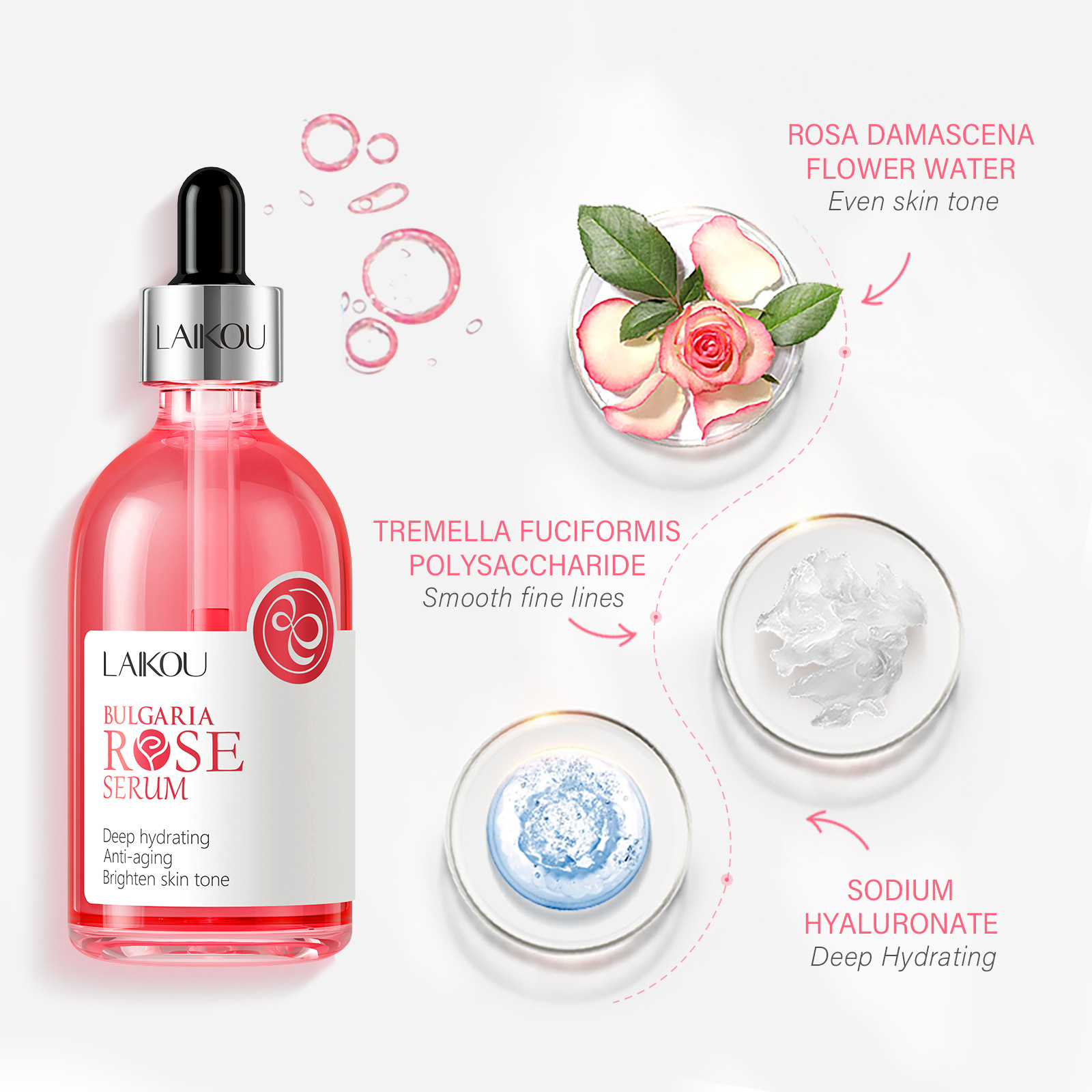 Cross-border LAIKOU Rose Essence 100ml Skin care products for moisturizing, repairing and hydrating the face, in stock from the manufacturer details Picture