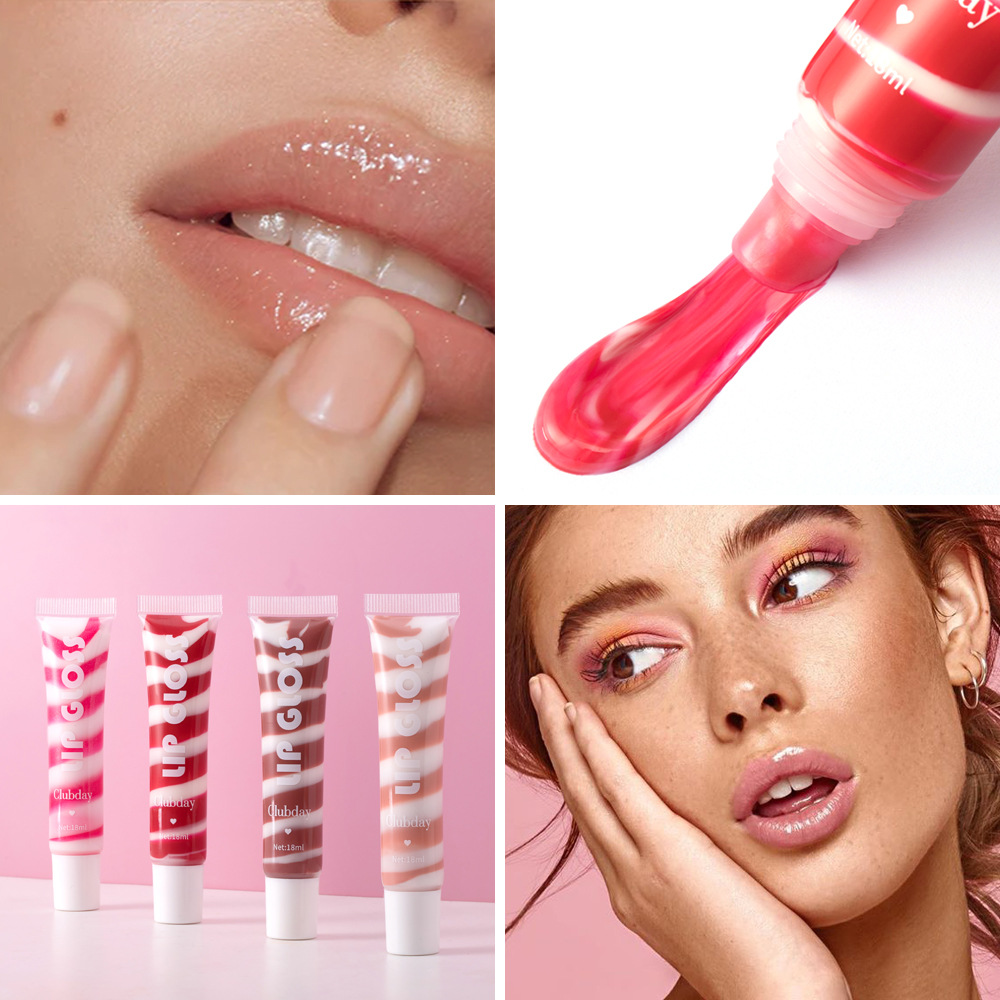 Clubday Soft Tube pearlescent Fine Sparkling spiral fruit-flavored lip gloss is easy to color and available in 4 colors Specification drawing