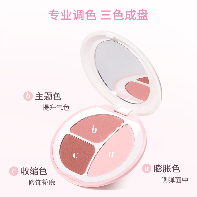 NOVO Mood Three-Color Blush Palette, Natural expansion and contraction, contouring and brightening Three-in-one matte blush Specification drawing