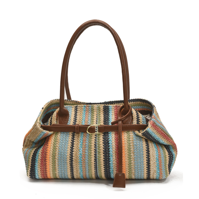Beach vacation bag 2025 New style trendy and fashionable single-shoulder bag, large-capacity tote bag, hand-woven straw bag Item Picture