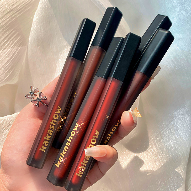 kakashow Black Satin Lip Gloss matte finish, red lip mud velvet whitening, moisturizing, not easy to stick to cups, lip gloss niche details Picture