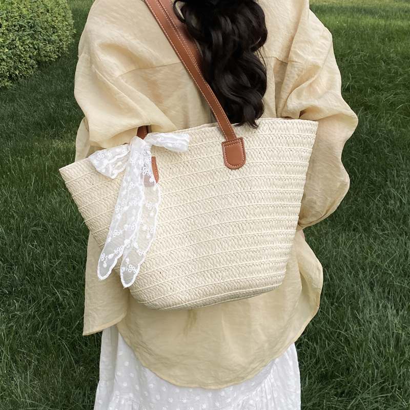 Women's large-capacity straw woven bag 2025 new style vacation beach woven bucket bag Vegetable basket commuting tote bag Specification drawing