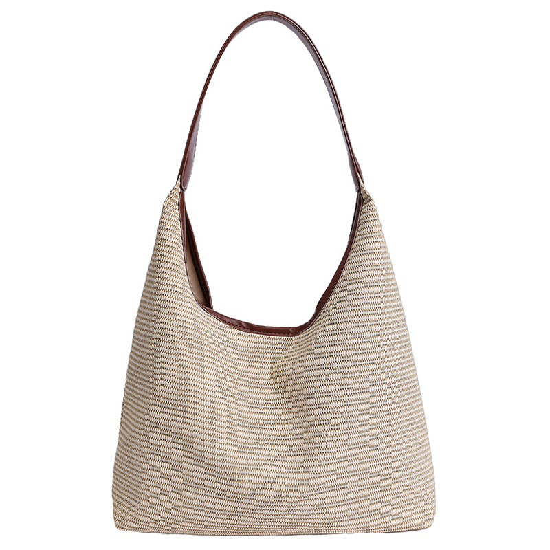 2025 New retro woven tote bag, straw woven bag, Korean style large-capacity single-shoulder bag, vacation-style beach bag for women Item Picture