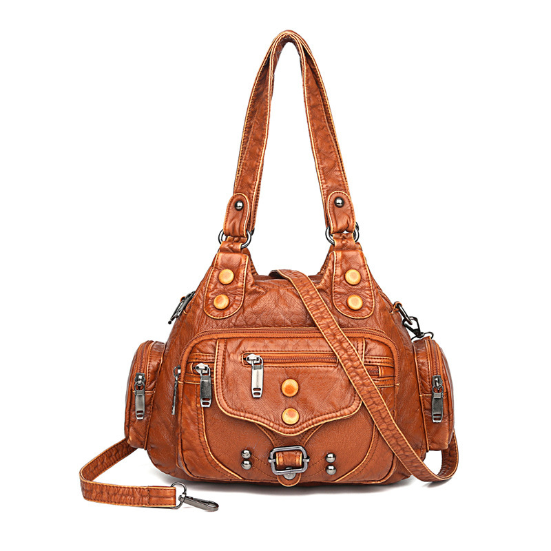 New European and American retro women's bags, trendy single-shoulder crossbody bags, hand-washed soft leather handbags, cross-border one-piece shipping worldwide full figure