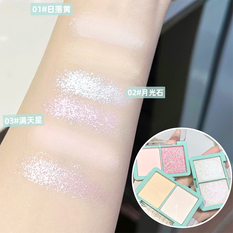 The new mint and rose dual-color high-gloss powder is a best-selling product in Southeast Asia's foreign trade. It is a two-tone beauty product available in three colors with a slight flash Application Scenario