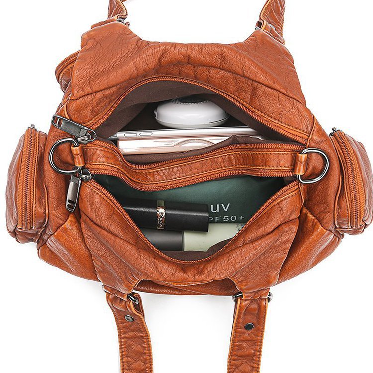 New European and American retro women's bags, trendy single-shoulder crossbody bags, hand-washed soft leather handbags, cross-border one-piece shipping worldwide Item Picture