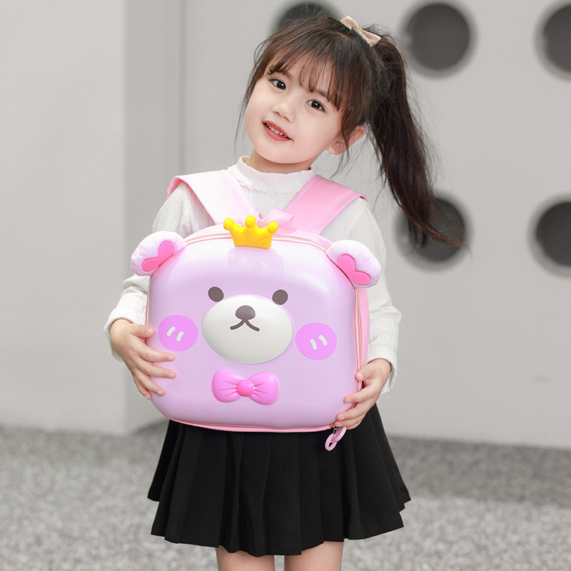 New children's schoolbag, kindergarten schoolbag, large-capacity backpack, cute cartoon bear eggshell bag for girls details Picture