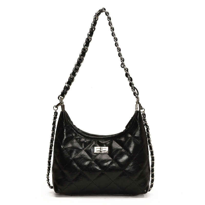 A simple and trendy crossbody bag for women in the spring of 2025 with diamond-patterned embroidery. It is a single-shoulder, underarm bucket bag Item Picture