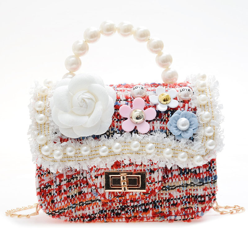 Girls' crossbody bag 2024 New style chanel-style accessory bag, pearl hand bag, shoulder bag, woolen coin purse, children's bag Item Picture