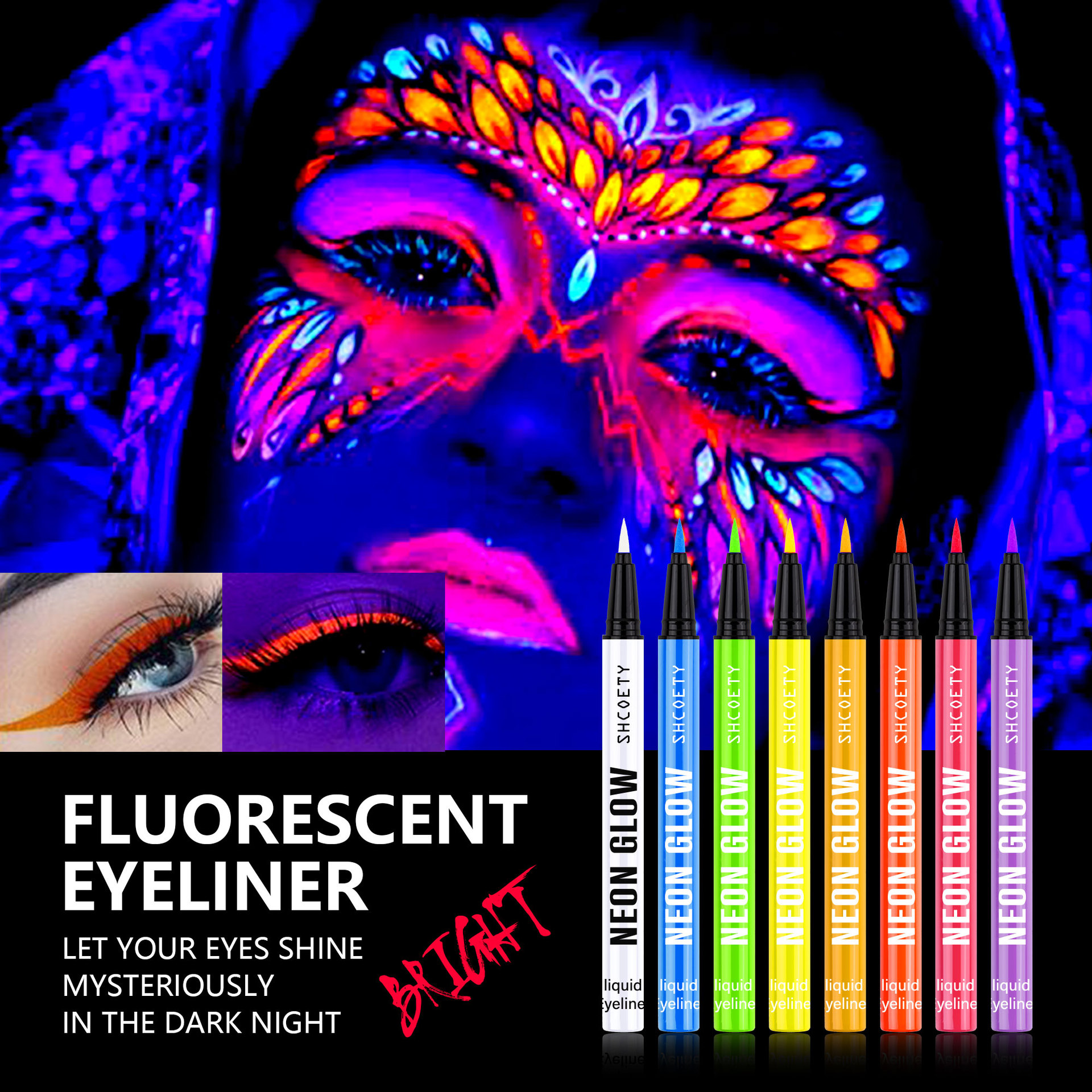 SHCOETY Halloween Colored Fluorescent Eyeliner, matte Luminous eyeliner Liquid Pen, painted face color, waterproof and sweat-proof details Picture