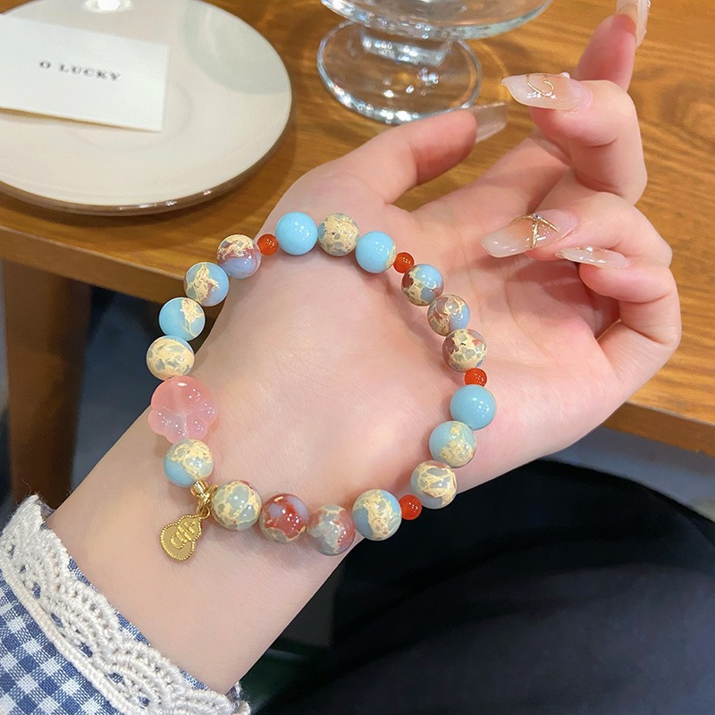 Natural salt source agate bracelet for women, fresh and sweet, auspicious card hand, niche design, high-end feel, Shoushan stone bracelet wholesale 441 full figure
