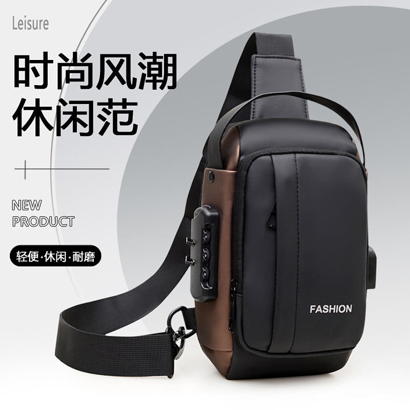New water-resistant crossbody bag, men's crossbody backpack, men's motorcycle and mobile phone bag, commuting password lock chest bag full figure