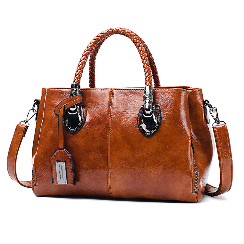 European and American retro women's bag trend, new cross-border hand-held shoulder crossbody bag made of oil wax leather for export, one piece, global consignment full figure