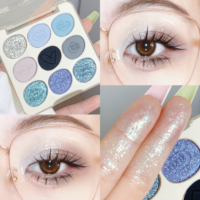 Makeup xixi's doodle Log: Nine-color Eyeshadow, Pearlescent, matte, Sparkling Daily, Low saturation, Plain boiled water, First Love Makeup Specification drawing