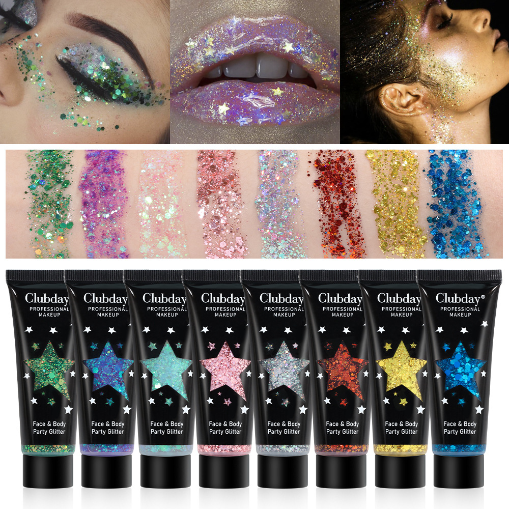 Cross-border beauty bestsellers gel liquid sequin body eyeshadow, export Christmas makeup chameleon tube eyeshadow full figure