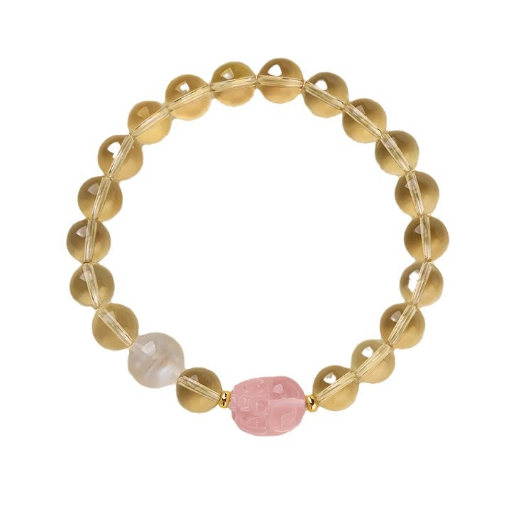 Natural rose quartz PI Xiu crystal bracelet for women, new Chinese-style traditional Chinese style jewelry, niche high-end ethnic style yellow crystal bracelet 369 Item Picture