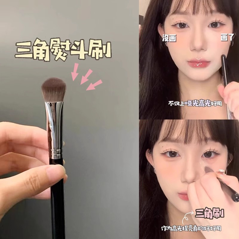 Triangular highlighter brush, blush brush, concealer brush, fiber bristle makeup brush, non-stick face, soft and portable makeup brush, cross-border Specification drawing
