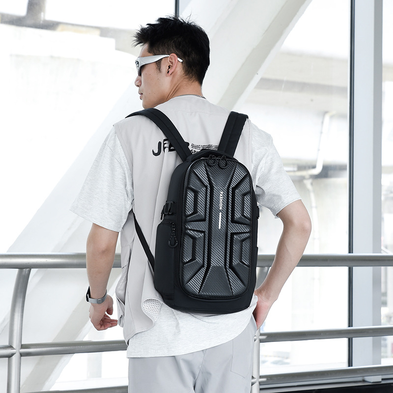 Amazon hardshell motorcycle-style backpack, men's water-resistant business computer bag, student travel large-capacity backpack details Picture