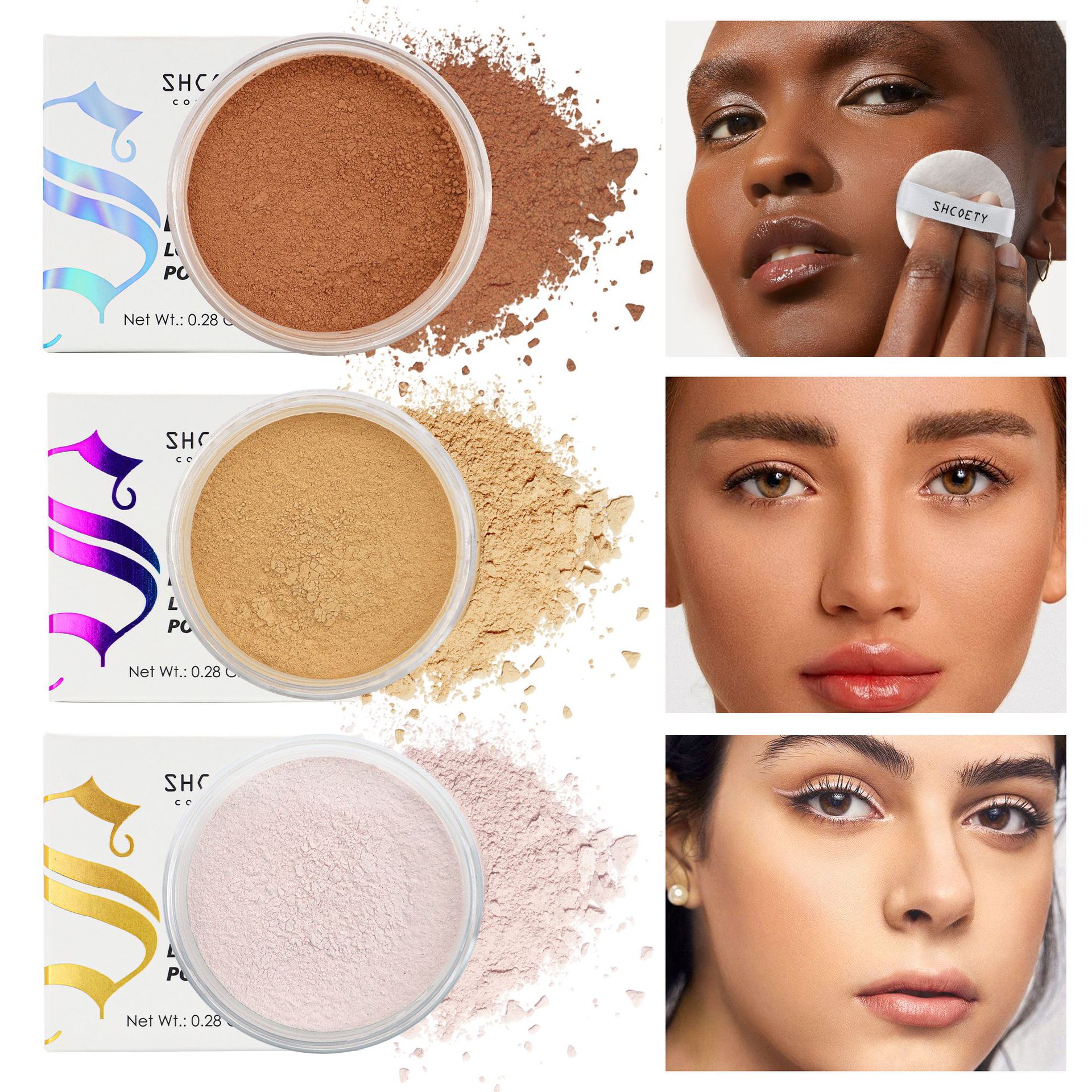 SHCOETY matte powder, waterproof, sweat-proof, non-smudge, concealer loose powder, light nude contouring and setting powder, cross-border makeup full figure
