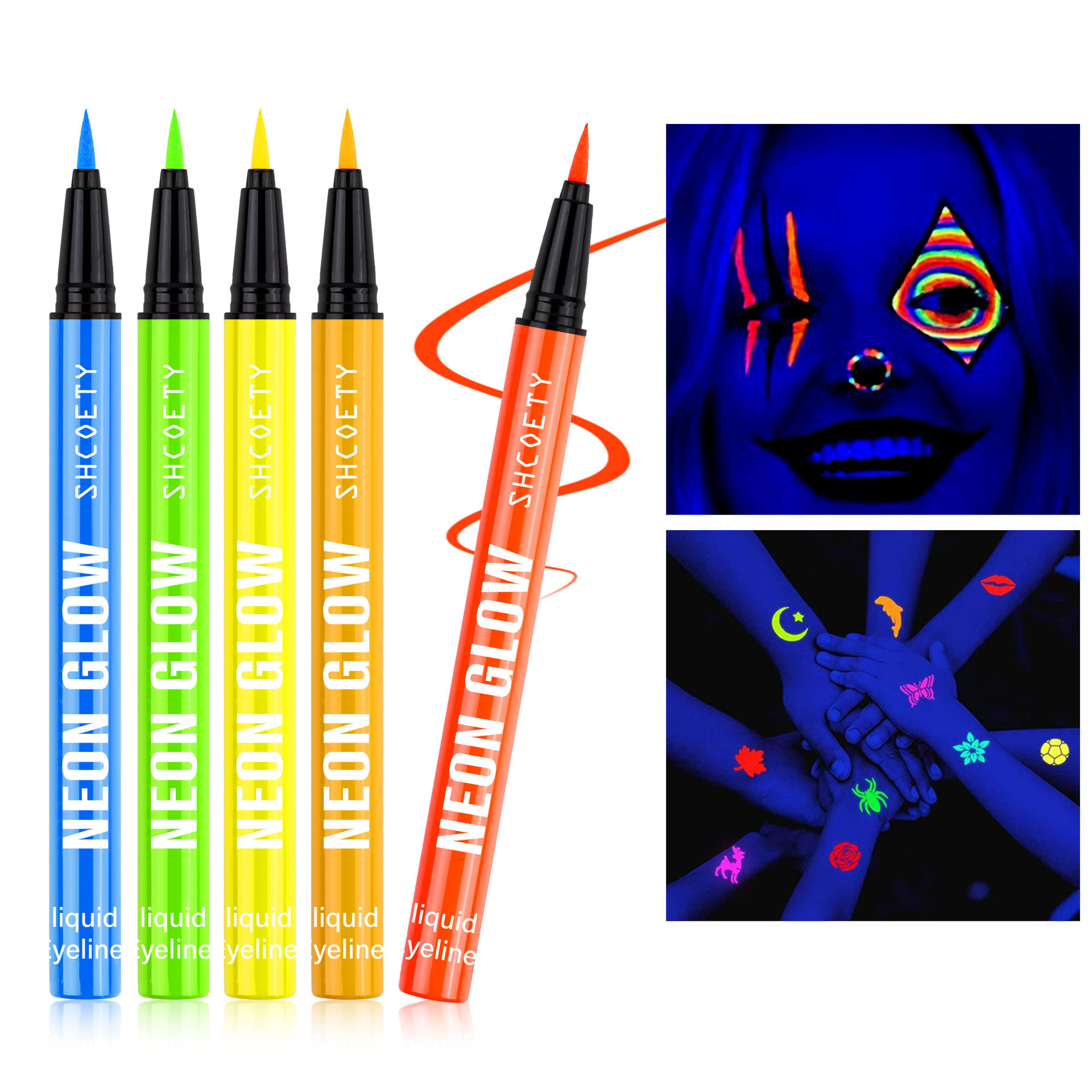 SHCOETY Halloween Colored Fluorescent Eyeliner, matte Luminous eyeliner Liquid Pen, painted face color, waterproof and sweat-proof full figure