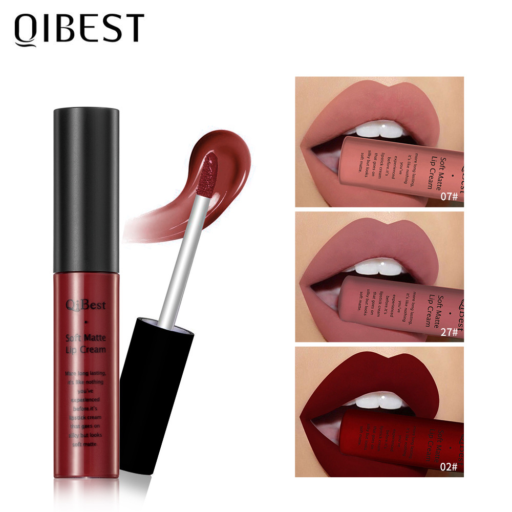qibest 34-color matte non-stick cup Non-fading Lip Gloss Matte liquid Lipstick Makeup full figure