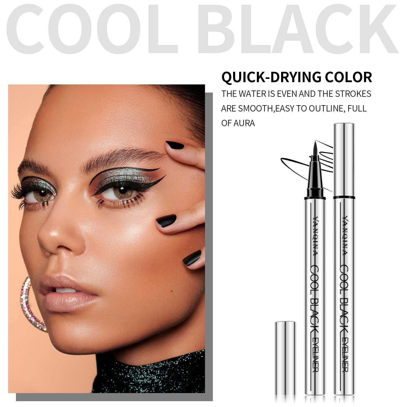 YANQINA Cool Black Eyeliner Liquid Pen Dries quickly, is waterproof and long-lasting without smudging. It's a beginner's eyeliner for makeup details Picture