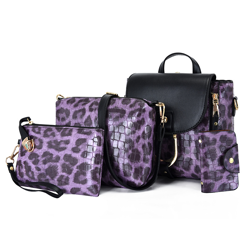 Factory direct sales women's bag 2024 New style fashionable large-capacity casual single-shoulder bag Leopard print four-piece set mother and child bag Specification drawing
