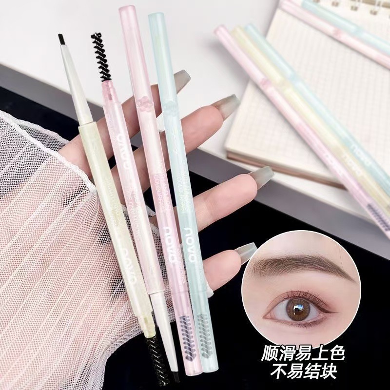 NOVO dual-head ultra-fine rotating eyebrow pencil is long-lasting, waterproof and sweat-proof, does not smudge beginners, and makes each eyebrow distinct and wild full figure