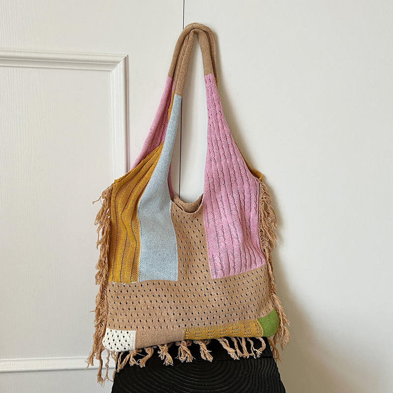 Casual soft surface large-capacity knitted bag for women 2025 new style, trendy, versatile and stylish single-shoulder bag, fashionable bucket bag full figure