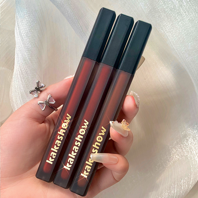 kakashow Black Satin Lip Gloss matte finish, red lip mud velvet whitening, moisturizing, not easy to stick to cups, lip gloss niche Specification drawing