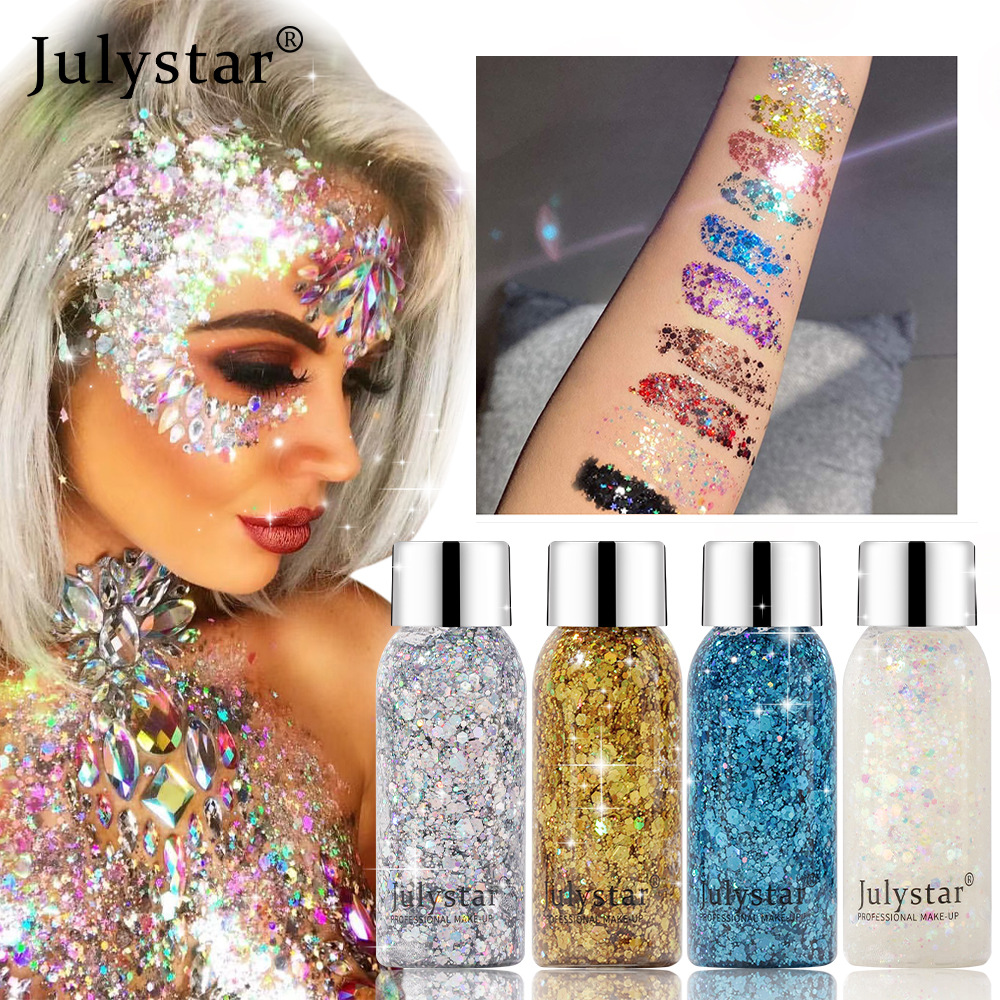 Julystar Beauty Stage Makeup Glitter Eyeshadow Liquid Facial and Body Sequin Gel Liquid Eyeshadow full figure