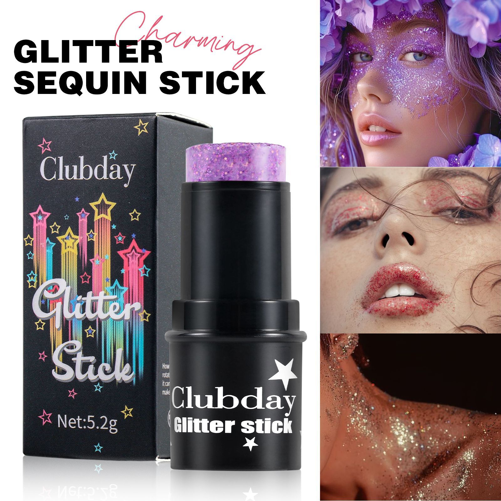 Clubday's best-selling facial makeup, sequins, eyeshadow sticks, iridescence stage makeup, and body glitter all-in-one multi-purpose wholesale full figure