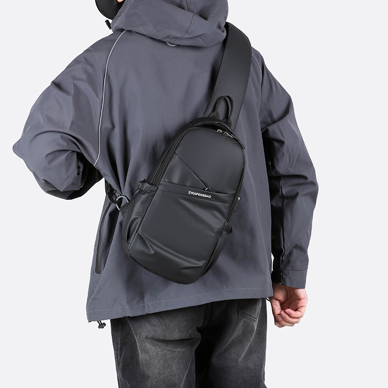 Customized solid-color chest bags, men's casual single-shoulder bags, business travel backpacks, cross-border large-capacity lightweight crossbody bags details Picture