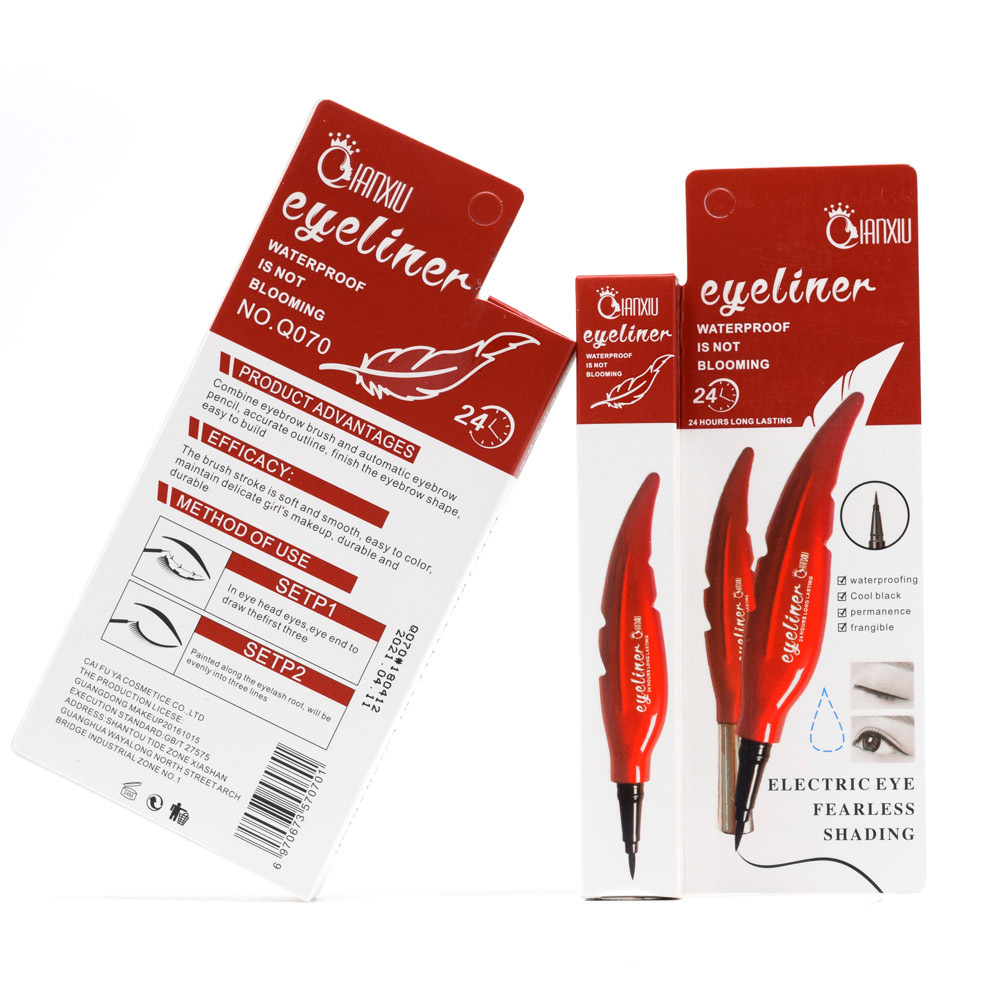 QIANXIU Cross-border Red Tube Feather Non-smudging Waterproof Eyeliner, 24-hour long-lasting black quick-drying ultra-fine eyeliner liquid Item Picture