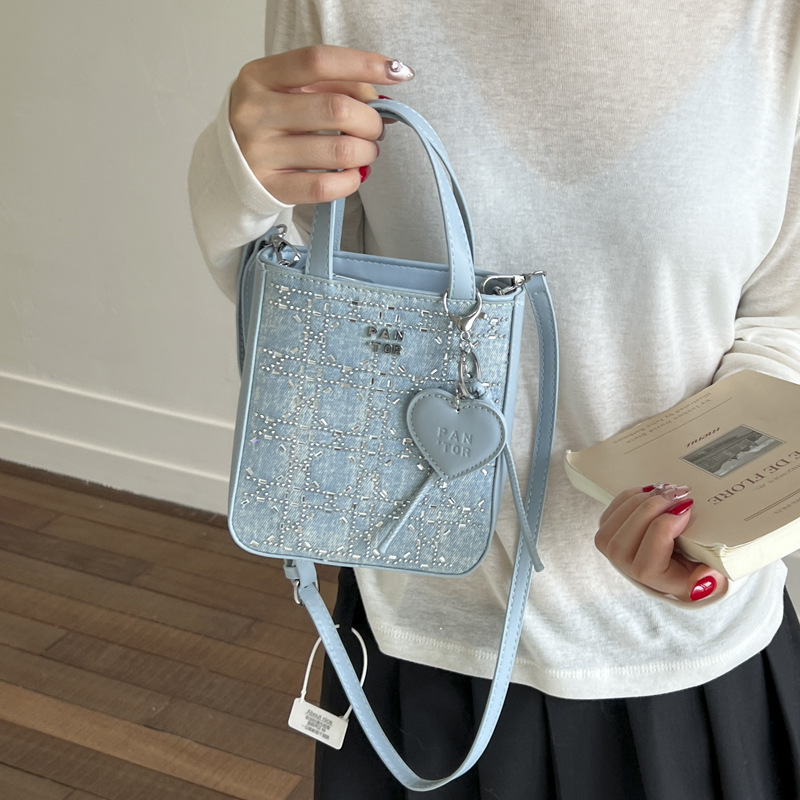 New women's bags, denim, fashionable and casual phone bags, color-matched diamond bags, crossbody bags, single-shoulder bags and underarm bags details Picture