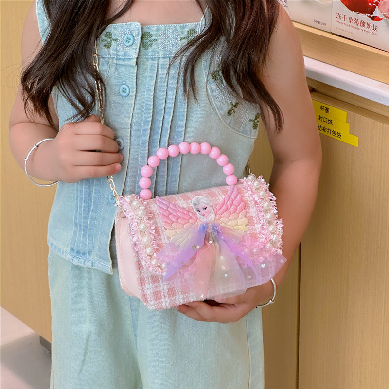 Fashionable cartoon, cute chain pearl handbag, children's bag, little girl, princess, girl single-shoulder crossbody bag details Picture