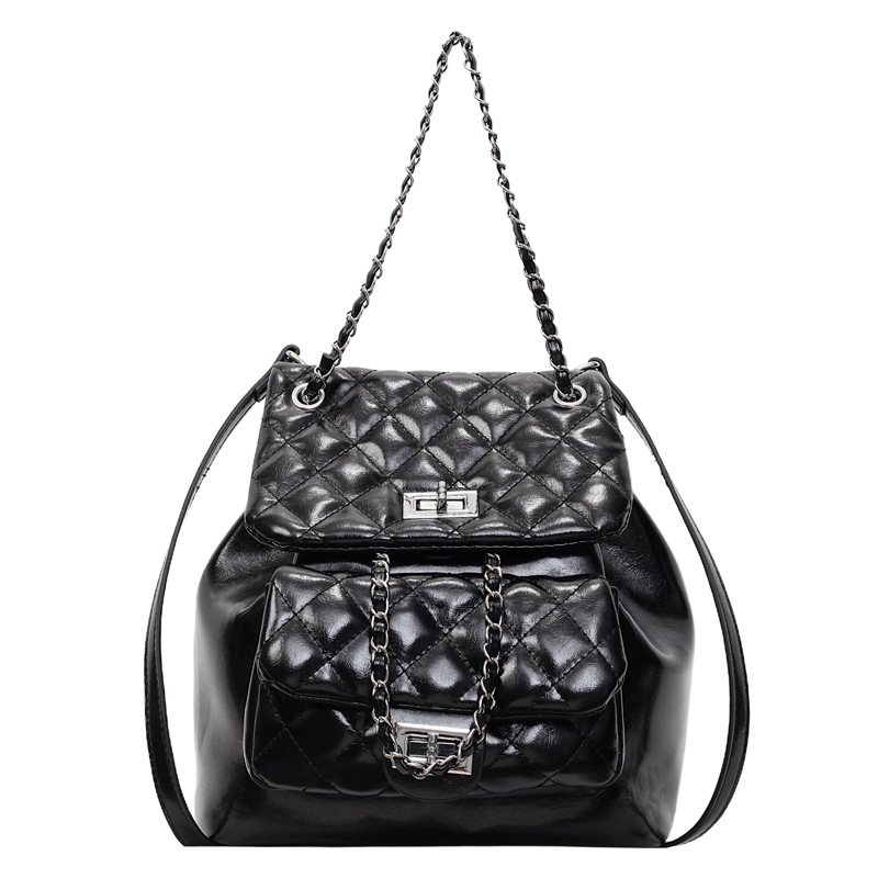 Korean school style backpack for women, casual and fashionable, diamond-shaped chain bucket schoolbag, lightweight and small travel backpack Item Picture